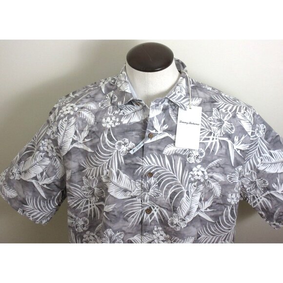 Tommy Bahama Men's SS Aqua Lush Tropical Floral Button Up Shirt Meteor Grey NWT - Picture 2 of 6